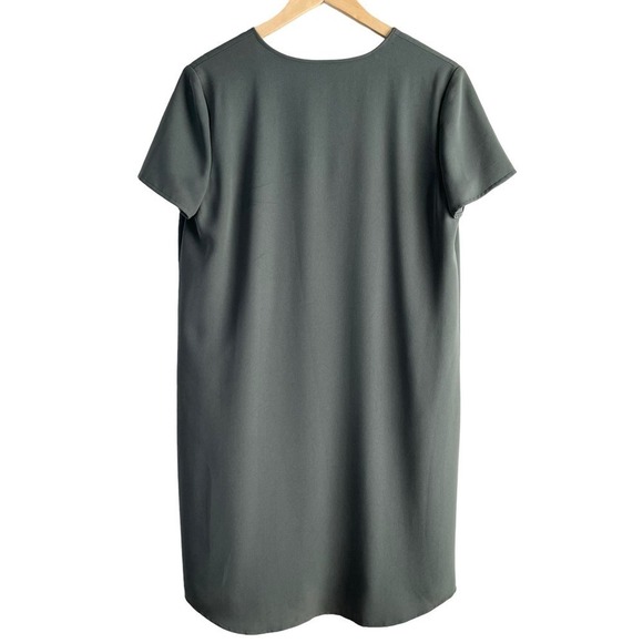 Theory Antazie Tie Front Shift Mini Dress Drapey Crepe in Military Green, Size 8 - Picture 9 of 9